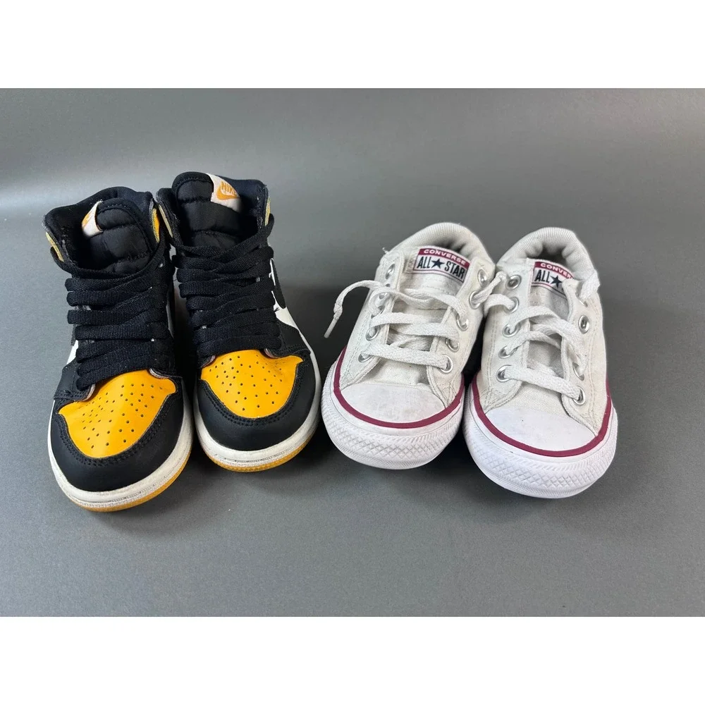 Jordan 1 Mid Taxi and Converse Chuck Taylor All‎ Star Youth sz 12 Sneaker Bundle